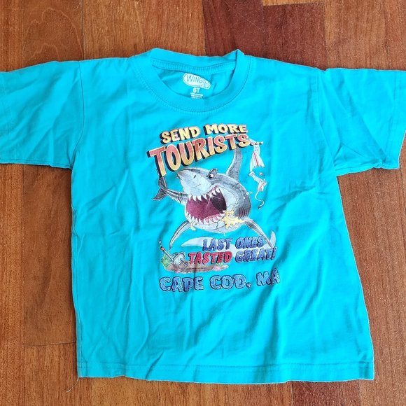 Wings "Send More Tourists" Cape Cod Shark T-Shirt Size 6T - Picture 3 of 8